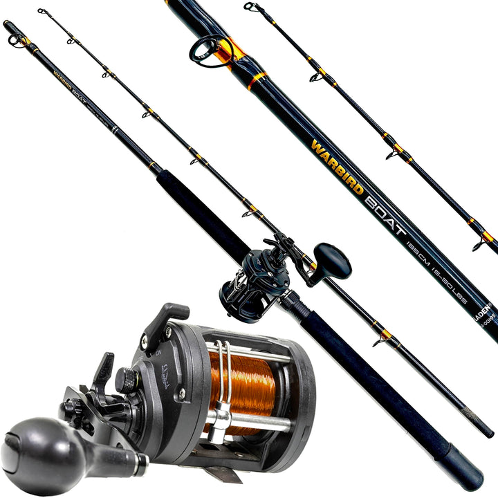 FLADEN Deluxe Norwegen Angelset Combo Boot Hochsee Rute 1,95m 15-30 lbs/Bootsrute + Multirolle + Sch