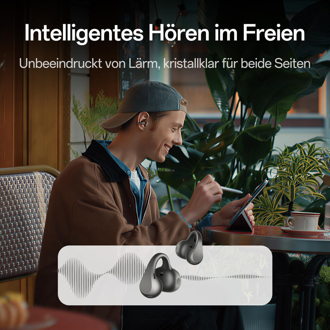 Oppo Enco Clip2 Open Ear Kopfhörer, Knochenleitungs-Anrufe,Grey, Grey