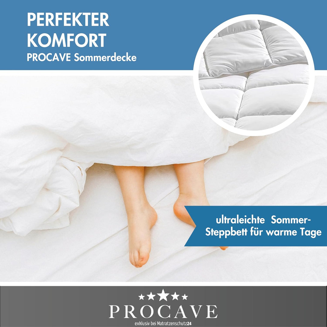 PROCAVE Micro-Comfort Qualitäts-Bettdecke für den Sommer | Entspannt schlafen | Atmungsaktive Steppd