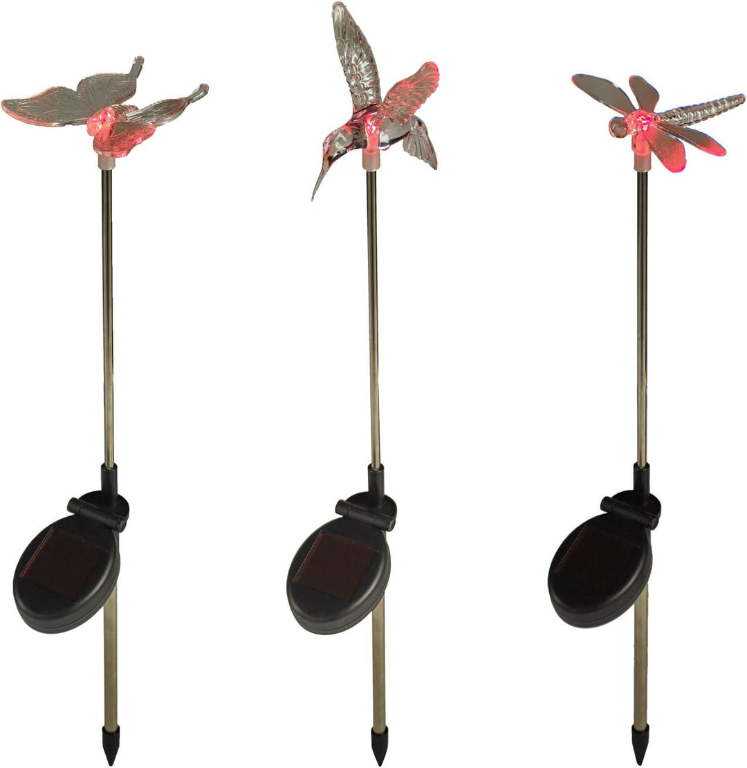 Lights4fun 6er Set Solar Stableuchten Gartendeko Libelle Kolibri Schmetterling 6 Stk, 6 Stk