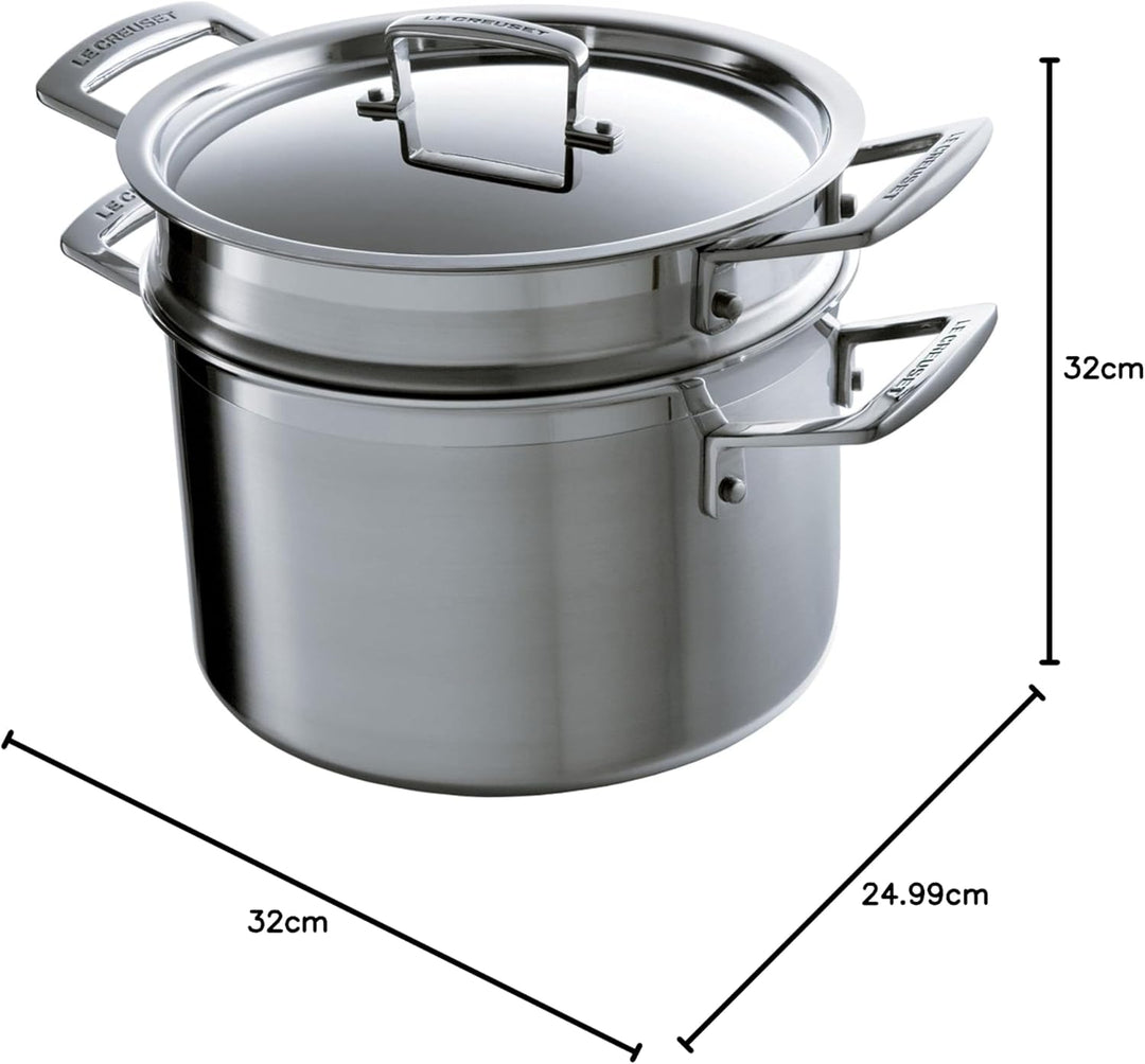 Le Creuset Pastatopf aus 3-ply Edelstahl mit Deckel und Sieb, Ø 20 cm, Für alle Herdarten inkl. Indu