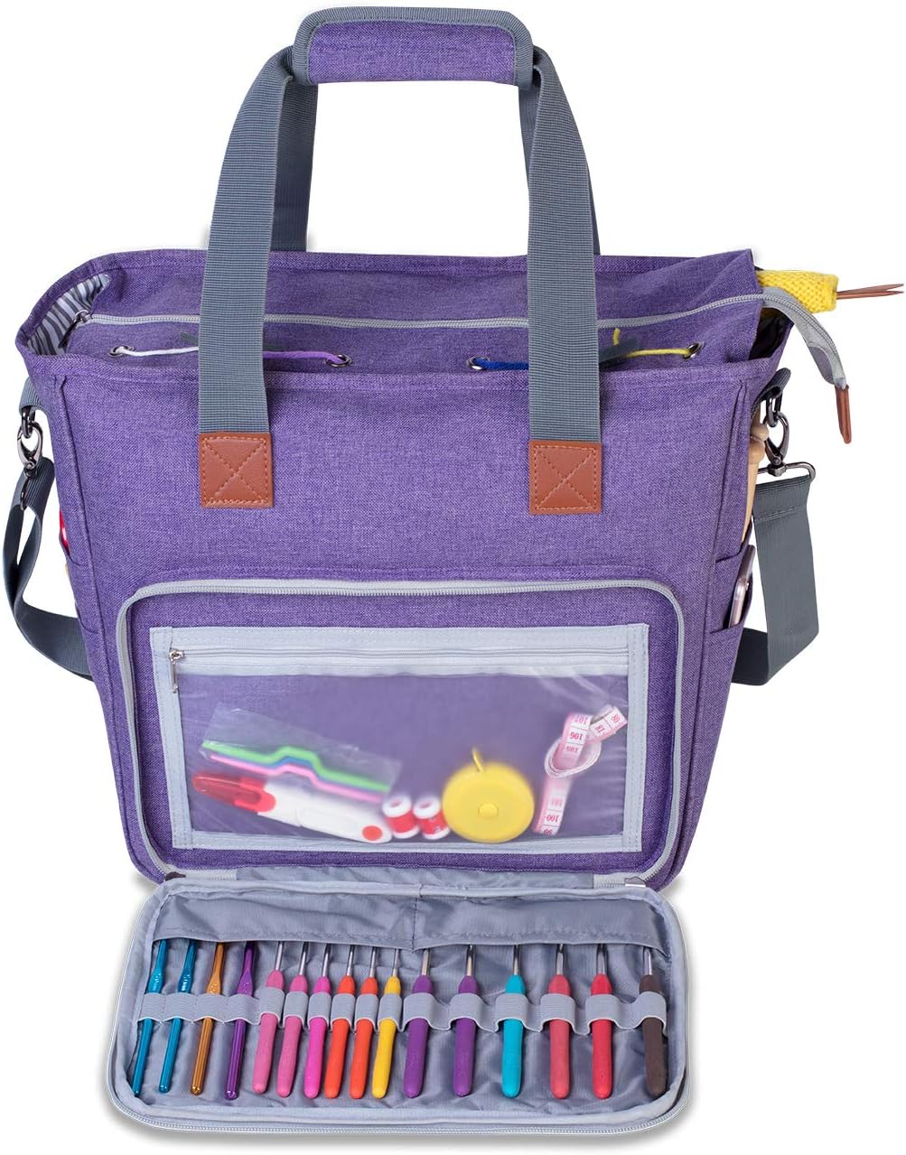 Luxja Stricktasche mit Schultergurt, Garn Tasche, Handarbeitstasche Aufbewahrung für Wolle, Projekte