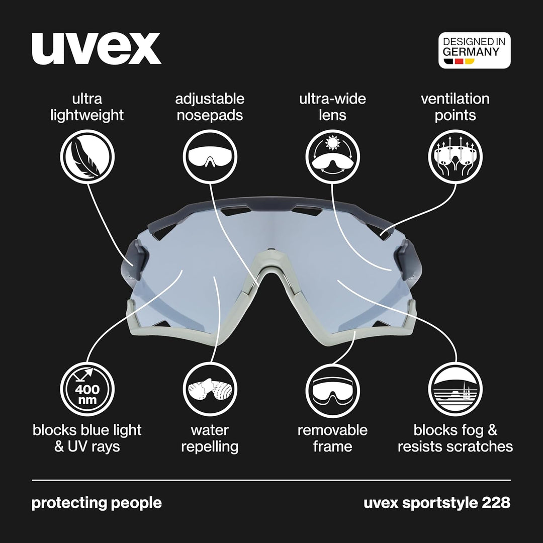 uvex Unisex Sportstyle 228 Sportbrille (1er Pack) Einheitsgrösse black sand mat/silver, Einheitsgrös