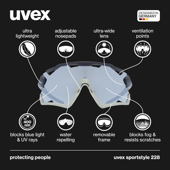 uvex Unisex Sportstyle 228 Sportbrille (1er Pack) Einheitsgrösse black sand mat/silver, Einheitsgrös