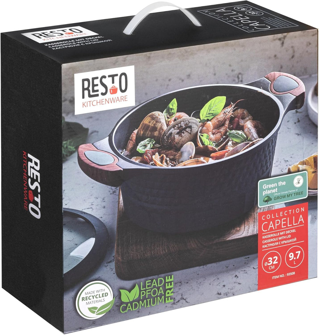 RESTO Kochtopf Schmortopf 9,7L mit Deckel 32cm, H=14,5cm | Antihaftbeschichtung | im Geschenkkarton