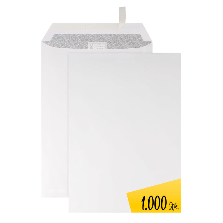 500 Stück Kuverts - Briefumschläge - C4 Tasche ohne Fenster - weiss - selbstklebender Haftfix Versch