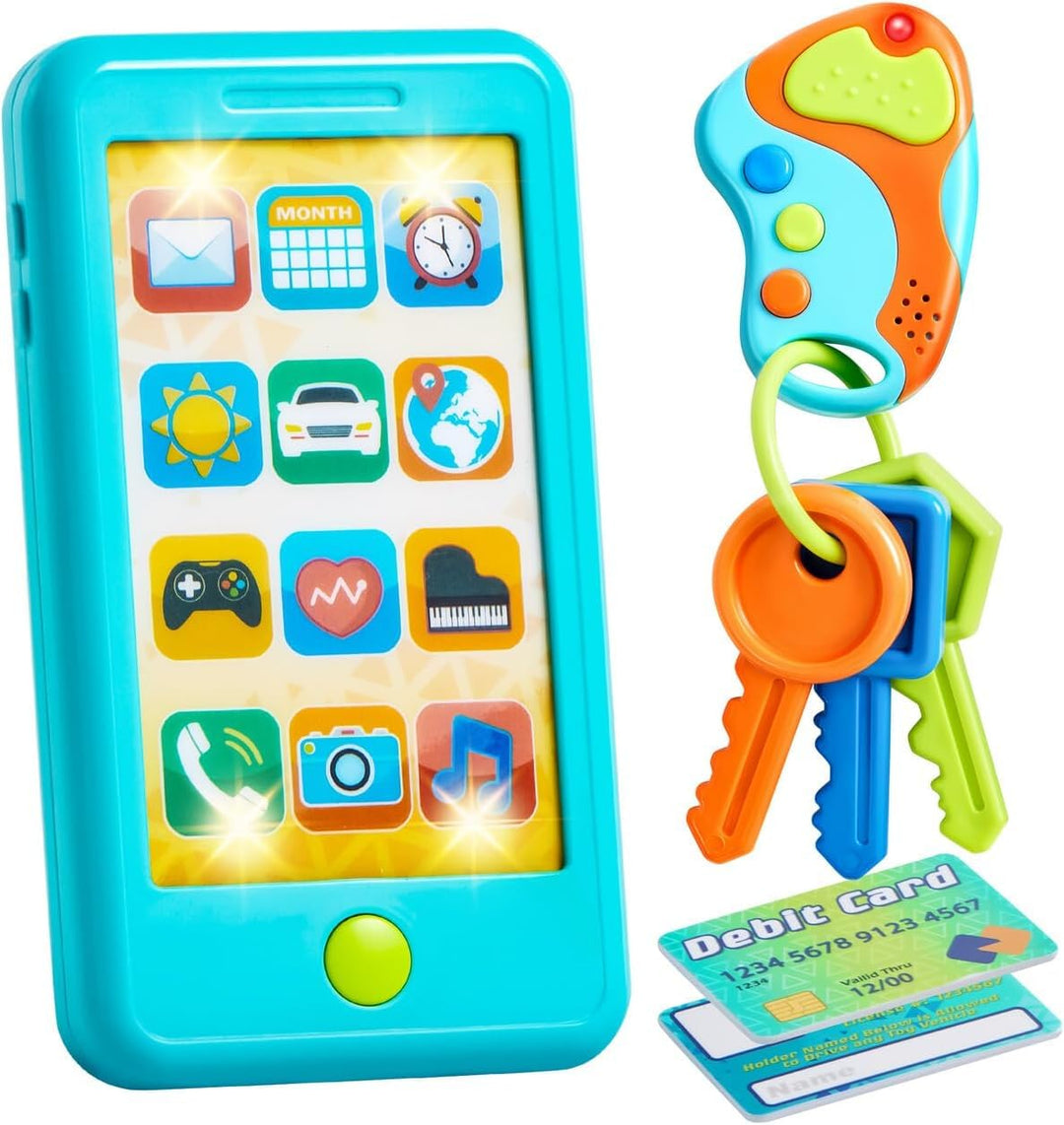 JOYIN Kleinkind Spielen Telefon, blau Spielzeug Telefon Set, Keyfob Schlüssel Spielzeug und Kreditka