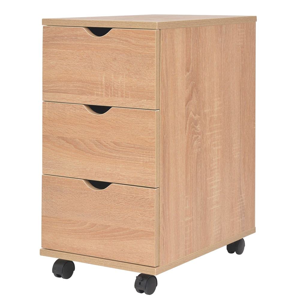 Holzspanplatten Schubladenelement mit Kunststoff-Rollen und 3 Schubladen Sideboard Beistellschrank R