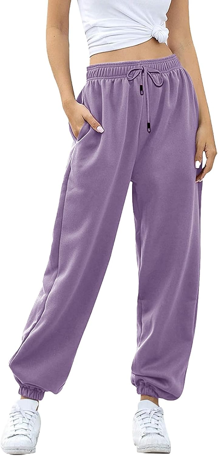 Generisch 2025 Jogginghose Damen Fitness Jogginghose mit Kordelzug Taschen Lässige lockere mit elast