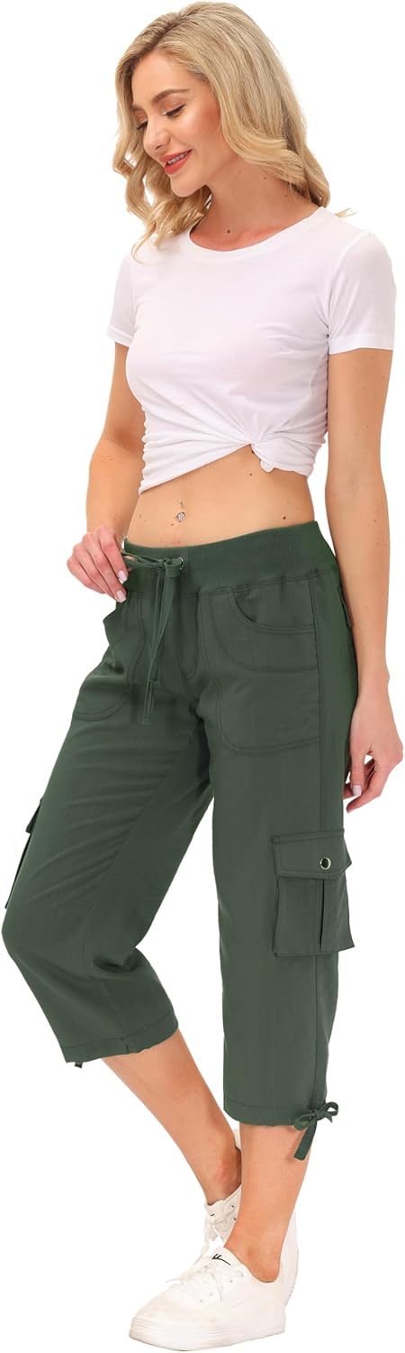 JINSHI Hosen Damen Sommer Cargohose 3/4 Hose Caprihose Freizeithose Wanderhosen Outdoorhose mit Mehr