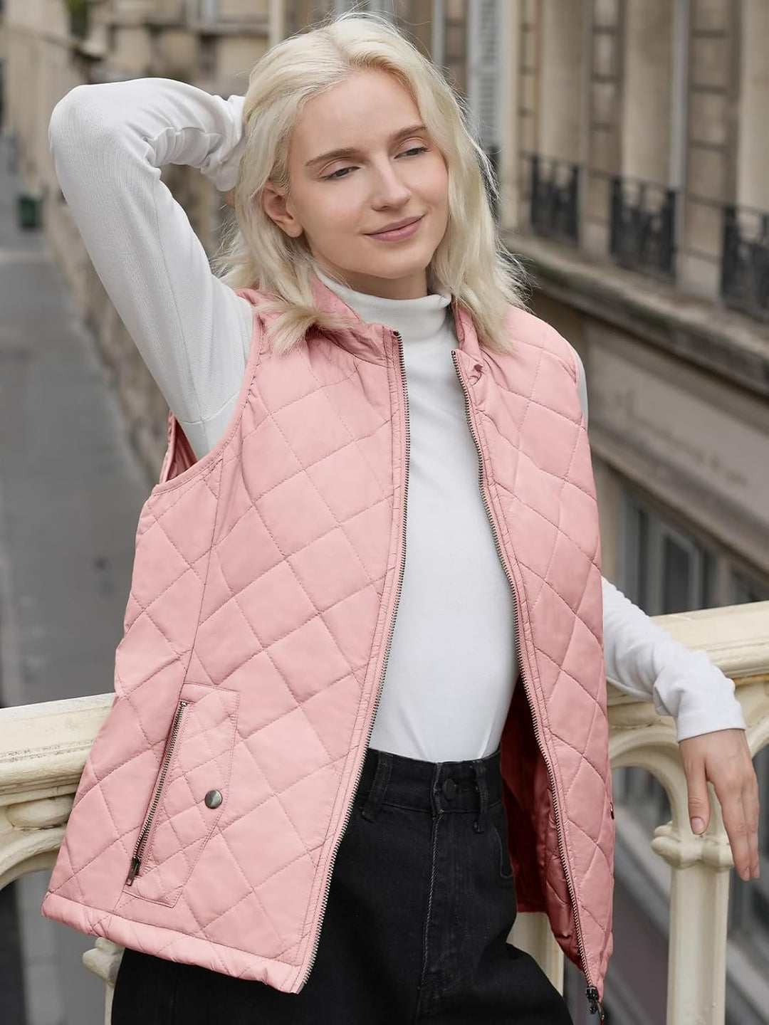 fuinloth Damen Weste mit Stehkragen Westen Steppweste Leicht Ärmellos Jacke mit Reissverschluss Tasc