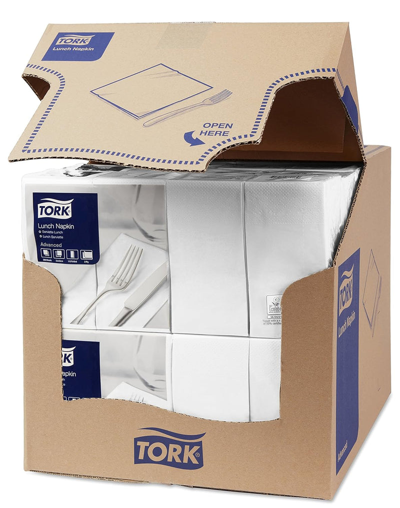 Tork 477402 weisse Lunchservietten 1/8 gefaltet / 2-lagige, vorgefaltete Papierservietten für Snacks