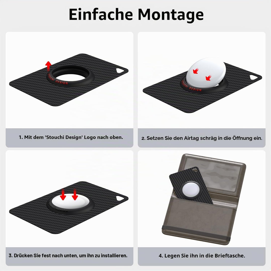 Stouchi 3Pack AirTag Karte für Geldbörse, Kohlefaser Air Tag Kartenhalter in Kreditkartengrösse, 6g