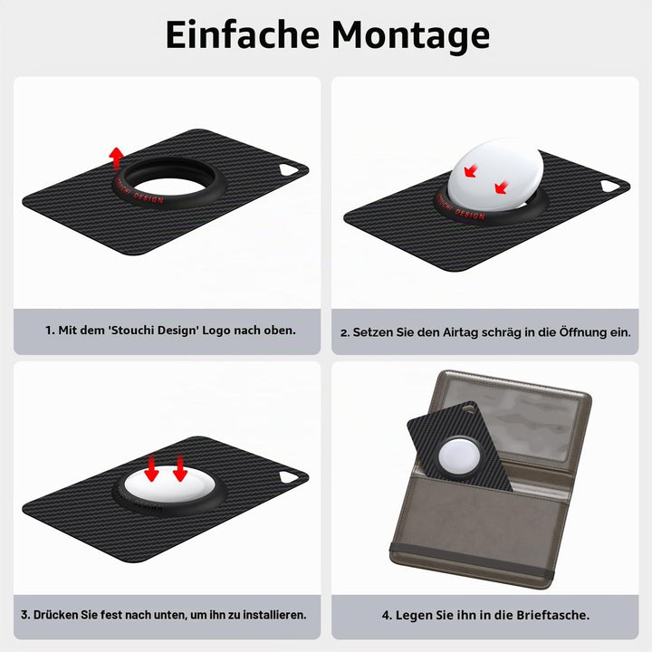 Stouchi 3Pack AirTag Karte für Geldbörse, Kohlefaser Air Tag Kartenhalter in Kreditkartengrösse, 6g