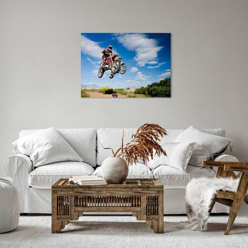 ARTTOR Bilder auf Leinwand Motorrad Reiter Himmel Leinwandbild 70x50cm Wandbilder Dekoration Wohnzim