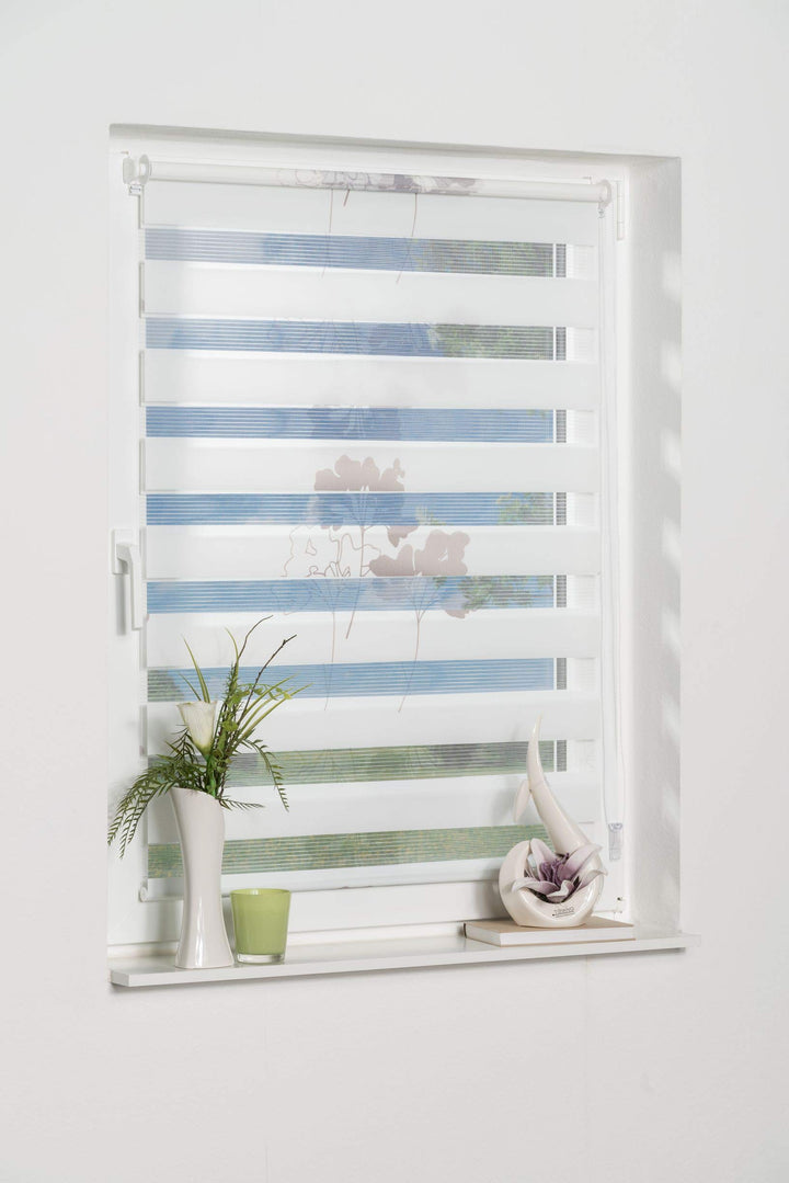 K-home Klemmfix Doppelrollo Denia ohne Bohren Petrol-Grau 60 x 150 cm (B x L) Design:Blume Blume (Gr