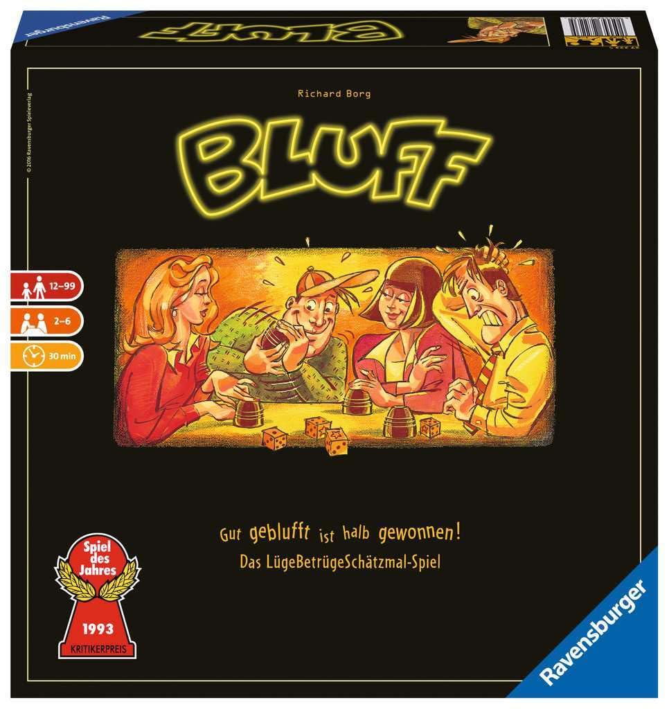 Ravensburger 27223 - Bluff, Partyspiel für 2-6 Spieler, Würfelspiel, für alle Bluffer ab 12 Jahren,