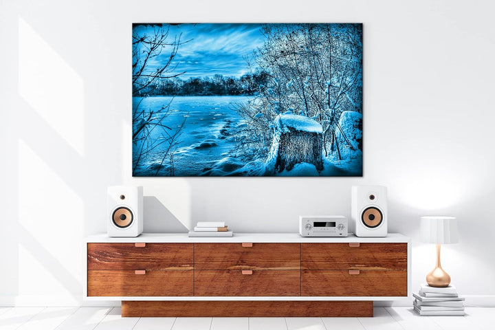 deyoli malerischer Wintertag Format 80x60 Effekt: Monocrome Blau als Leinwandbild, Motiv fertig gera