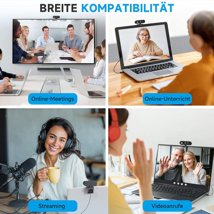 AOC Webcam 4K Ultra HD, Webcam mit Mikrofon & Objektivabdeckung, PC Kamera Plug & Play, 99° Ansicht,