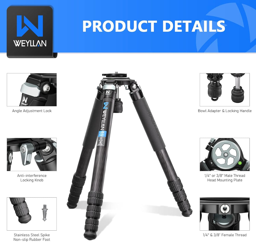 WEYLLAN Carbon Fiber Stativ 160cm, Heavy Duty Stativ Carbon Fiber Stativ Mit 40mm Bein, Carbon Stati
