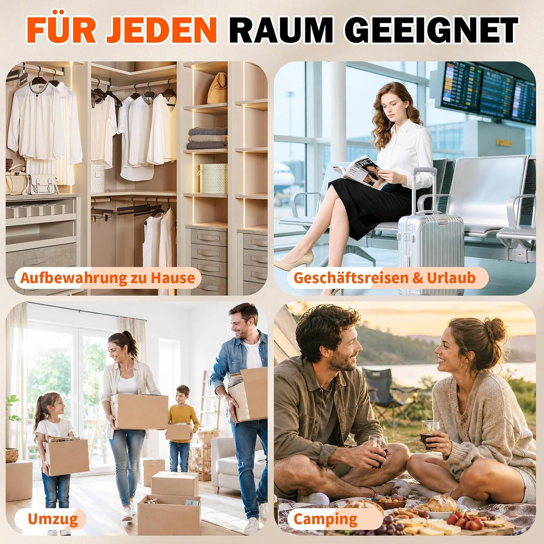 Vakuumbeutel für Kleidung mit kabelloser Vakuumpumpe – 15er-Set wiederverwendbare, reissfeste Kompre