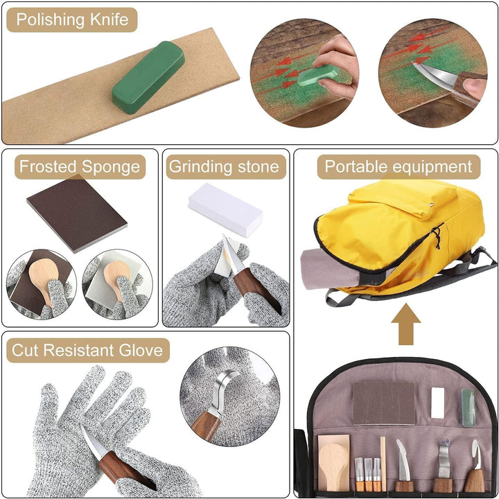 Holz Schnitzwerkzeug Set - 14 STK Schnitzmesser Holz Schnitzen Set mit Schleifstein für Erwachsene K