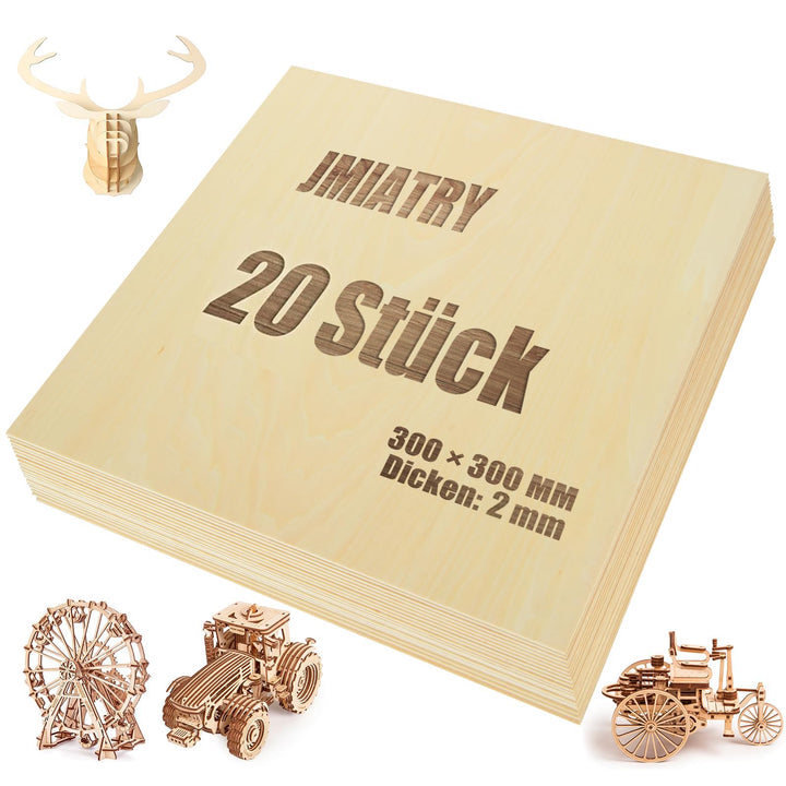 JMIATRY 20 Stück Sperrholzplatte 2mm, Lindenholz 300 * 300 * 2mm, Holzplatten zum Basteln, Holzplatt