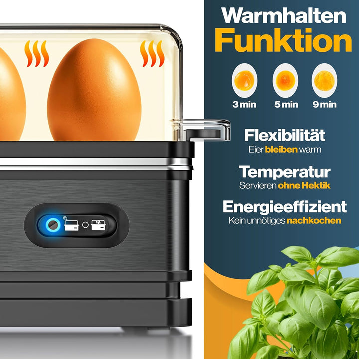KESSER® Eierkocher für 1 bis 6 Eier elektrisch aus Edelstahl 400W & Warmhaltefunktion | Kipp-Funktio