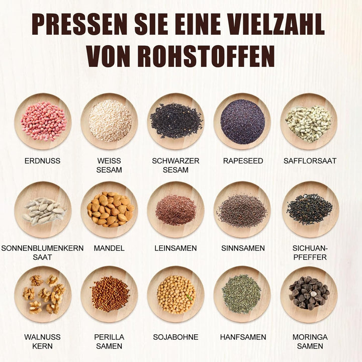Automatische Ölpresse, 820 W Edelstahl-Ölpresse, einstellbare Temperatur von 40 bis 240 °C, Heiss- u