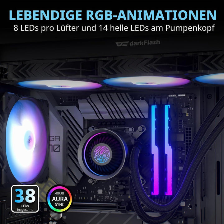 darkFlash DNA360A AIO CPU-Flüssigkeitskühler, Hochleistungspumpe, ARGB-Sync, PWM-Lüfter, mit Anpassb