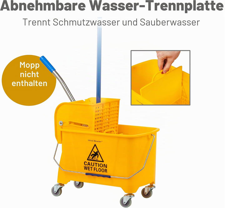 Mind Reader Mobile Heavy Duty Mop Bucket with Upward Press Wringer, 22-Quart Capacity, 16.25"L x 10.