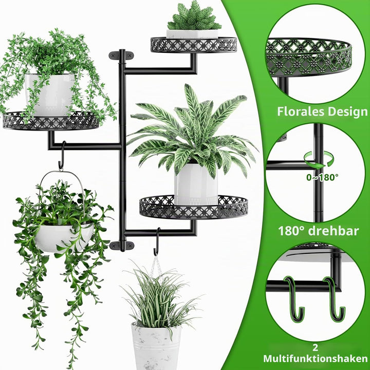 OVICAR Drehbare Fenster-Pflanzenregale – Innenwand-Pflanzenständer, 3-stöckig, Blumenmuster, Metall-
