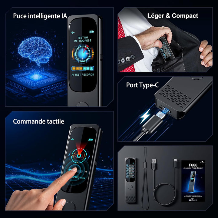 Wanzen Detektor Touchscreen, 6-in-1 Kamera Detektor mit KI-Erkennung | Hidden Camera Detector, GPS-T