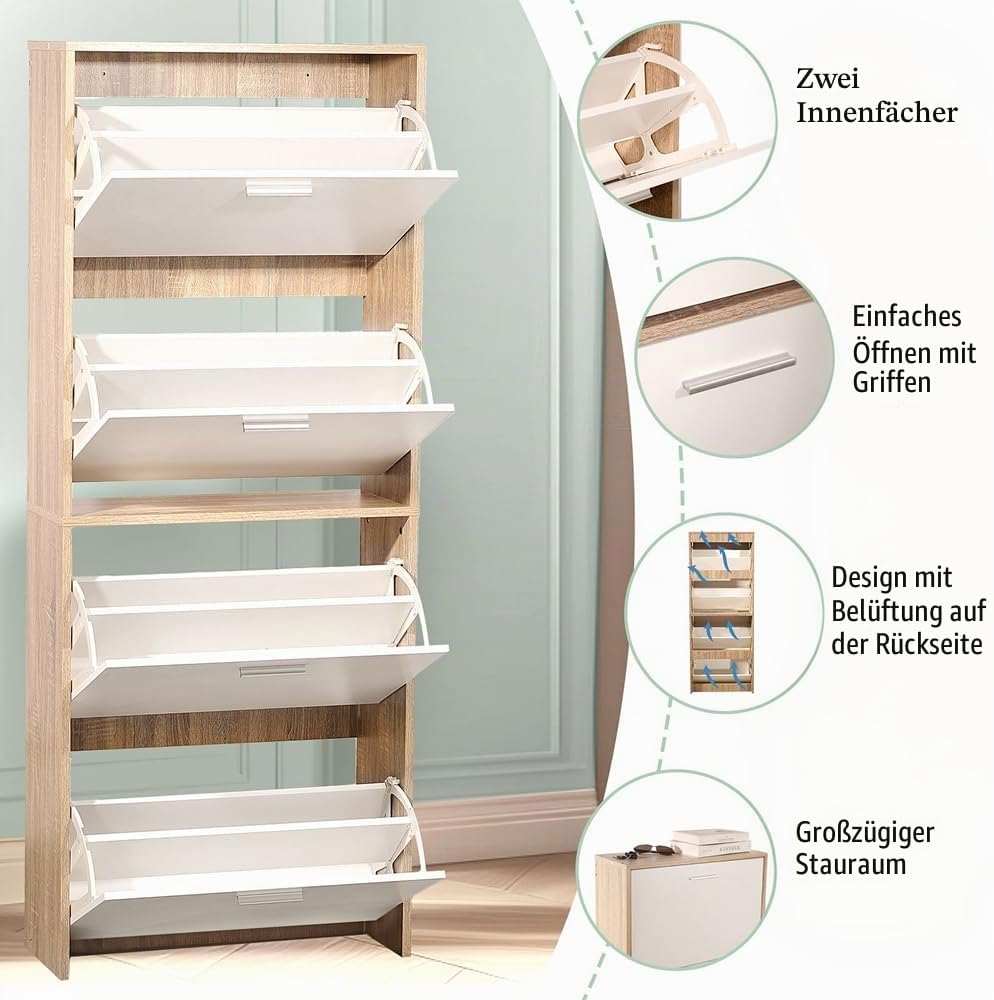 CASABEL Schuhschrank für 24 Paar – Schrank mit grossem Fassungsvermögen für Eingangsbereich, Flur –