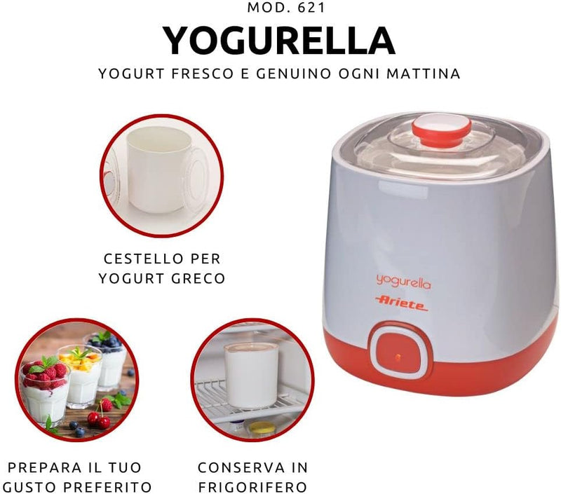 Ariete 621 Yogurella - Joghurtbereiter zur Zubereitung von klassischem Joghurt und griechischem Jogh