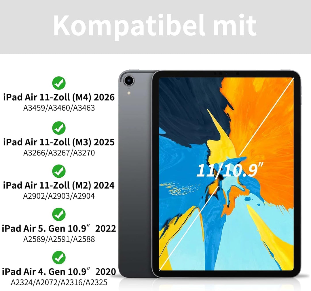 Hülle mit Tastatur Kompatibel mit iPad Air 6./ 5./ 4. Generation 11 Zoll M2/10,9 Zoll, 7 Farbige Bel