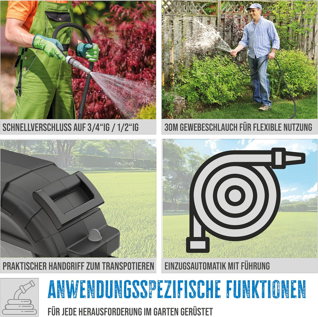 Güde Automatik Schlauchtrommel 30-2-2 1/2 (180° schwenkbar, zur Wandmontage, 30 m Schlauch, Wassersp