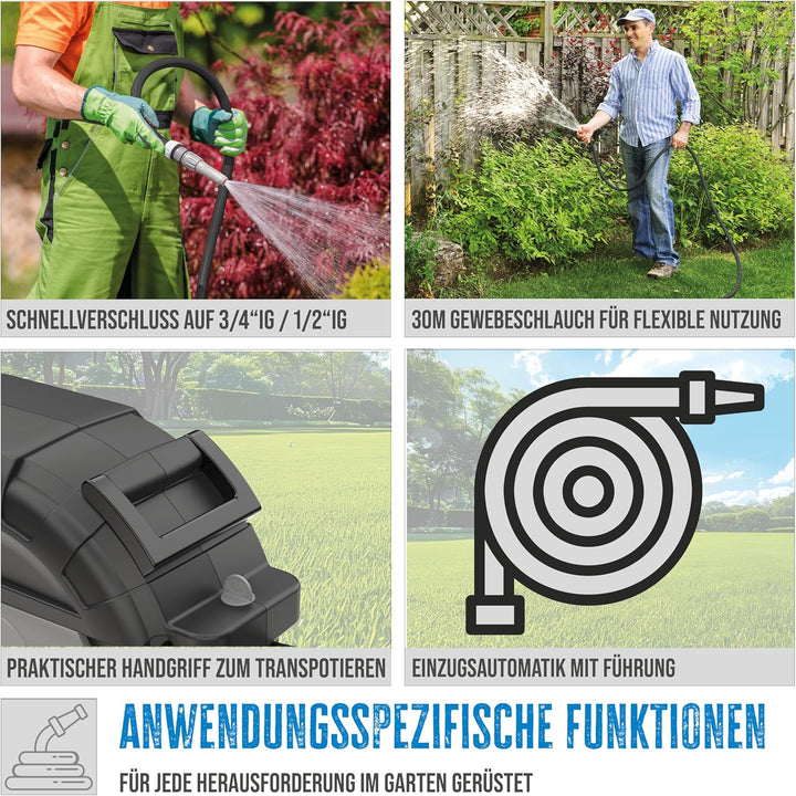 Güde Automatik Schlauchtrommel 30-2-2 1/2 (180° schwenkbar, zur Wandmontage, 30 m Schlauch, Wassersp
