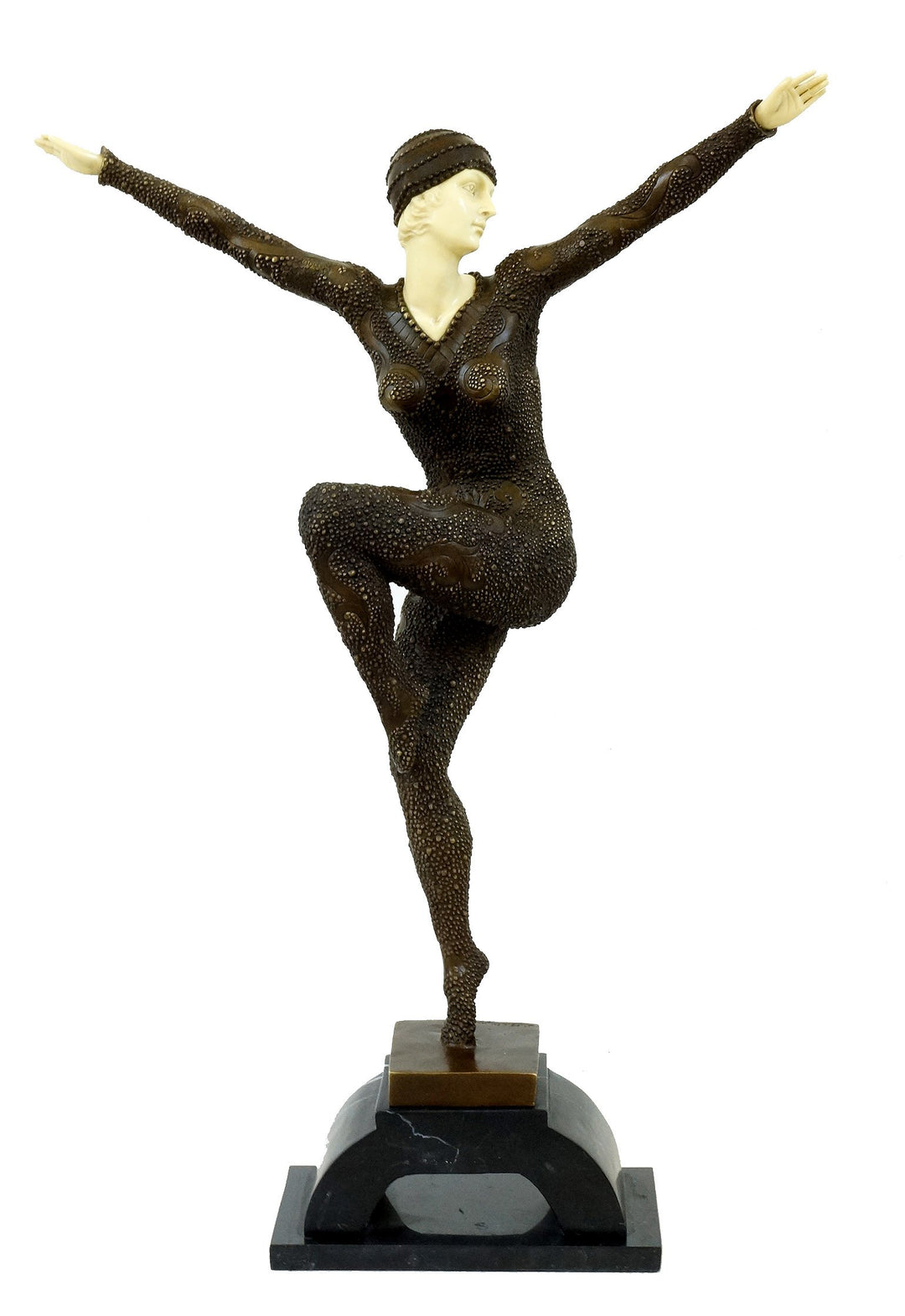 Kunst & Ambiente - Grosse Art Deco Skulptur - XXL Tänzerin auf Marmorsockel Figur - D. H. Chiparus s