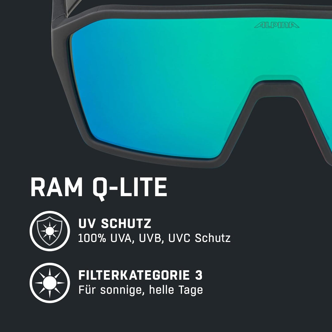 ALPINA RAM Q-LITE - Verspiegelte Sport- & Fahrradbrille Für Erwachsene, kontrastverstärkend, Beschla