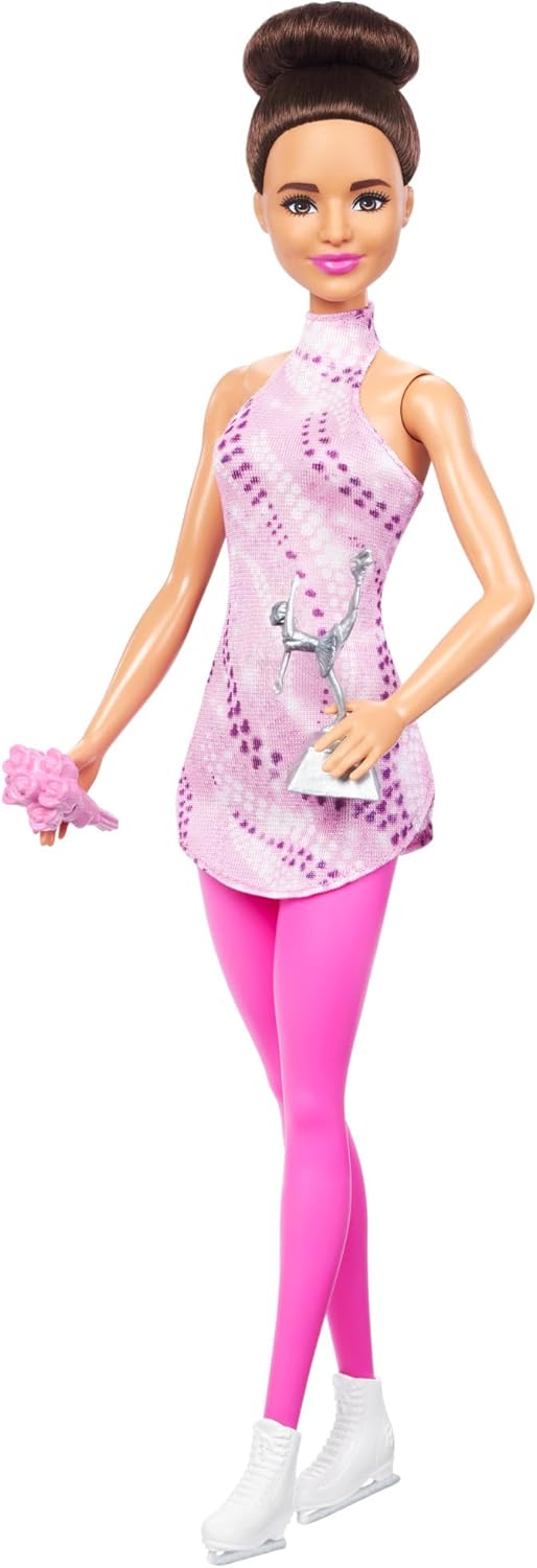 BARBIE Eiskunstläuferin Puppe - Pinkes Eiskunstlaufoutfit, abnehmbares Oberteil und Schlittschuhe, i
