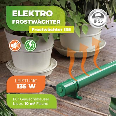 BioGreen Elektro-Gewächshausheizung Frostwächter 135 | 135 Watt Heizleistung | kompakte Stabform | s