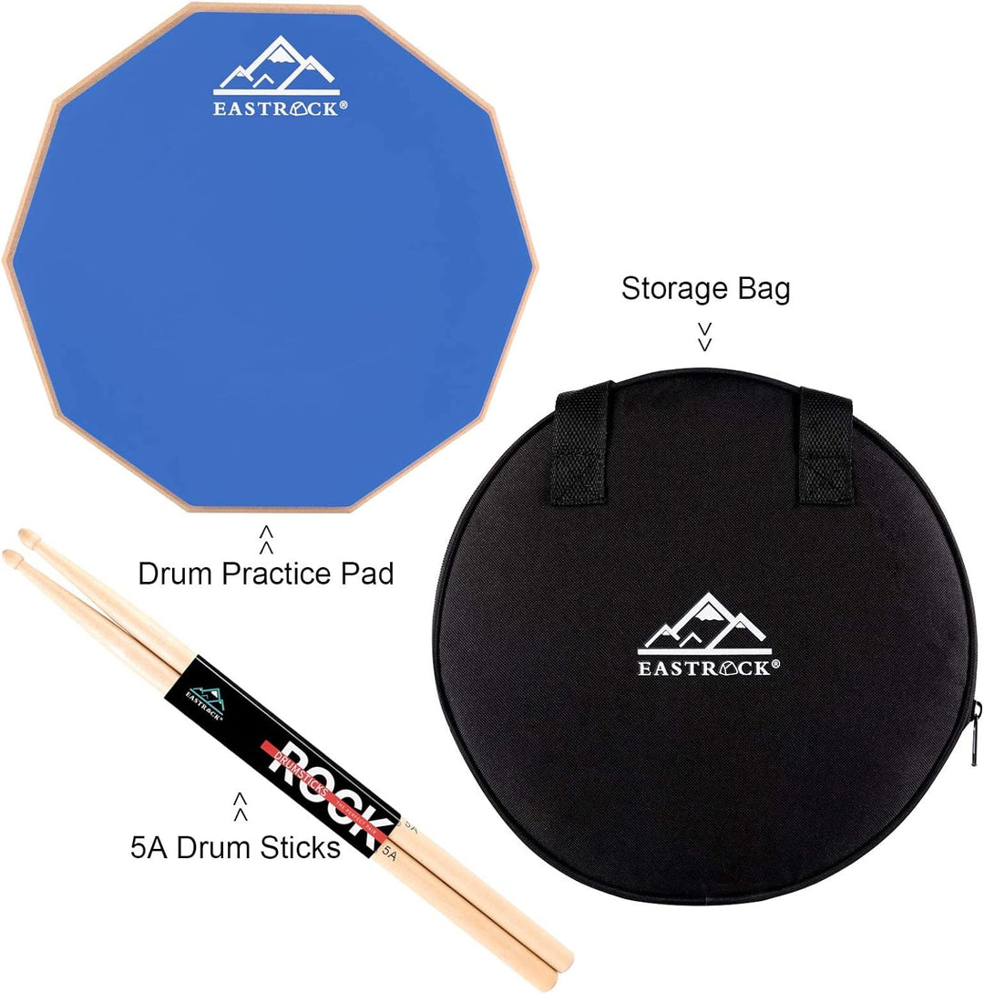 EASTROCK Übungspad, 27,9 cm, doppelseitig, Silent, Schlagzeug-Pad, Gummi Dumb Drum mit Drumsticks un