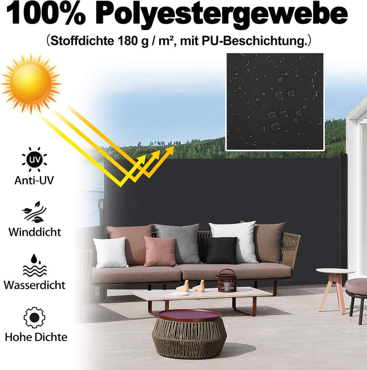 YUENFONG Sichtschutz Garten Seitenmarkise Windschutz Sonnenschutz Zaun Markisenstoff Ausziehbar Mark