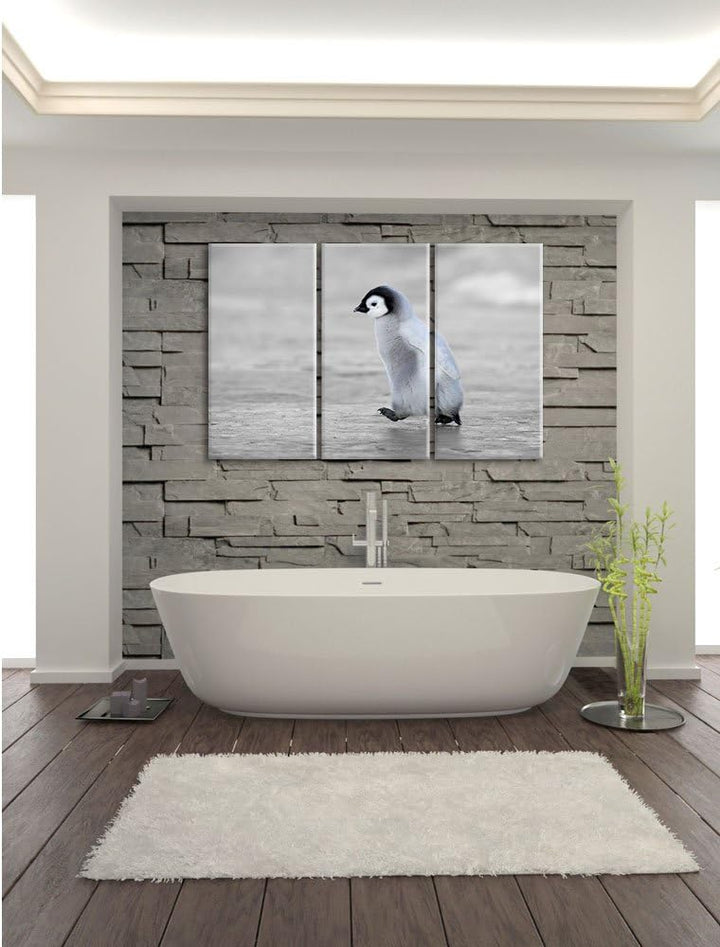 Pixxprint Niedliches Kaiserpinguinkücken als Leinwandbild/Grösse: 3 Teilig (120x80) cm/Wandbild/Kuns