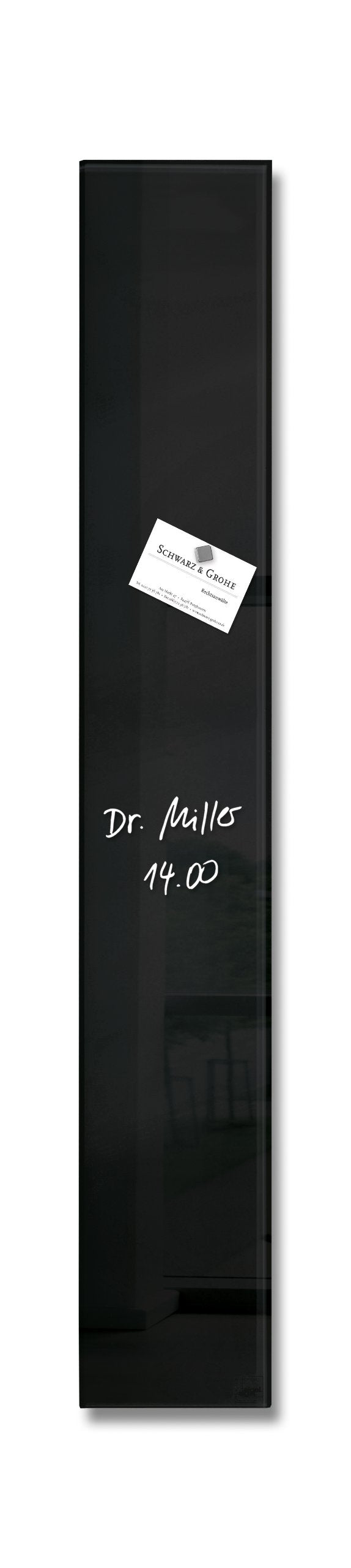 SIGEL GL100 kleine Premium Glas-Magnettafel 12 x 78 cm schwarz hochglänzend, TÜV geprüft, einfache M