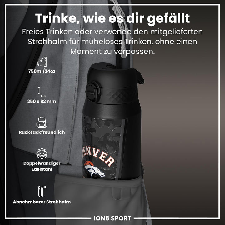 ion8 NFL Edelstahl-Trinkflasche, Auslaufsicher, Einhandöffnung, Sichere Verriegelung, Spülmaschinenf