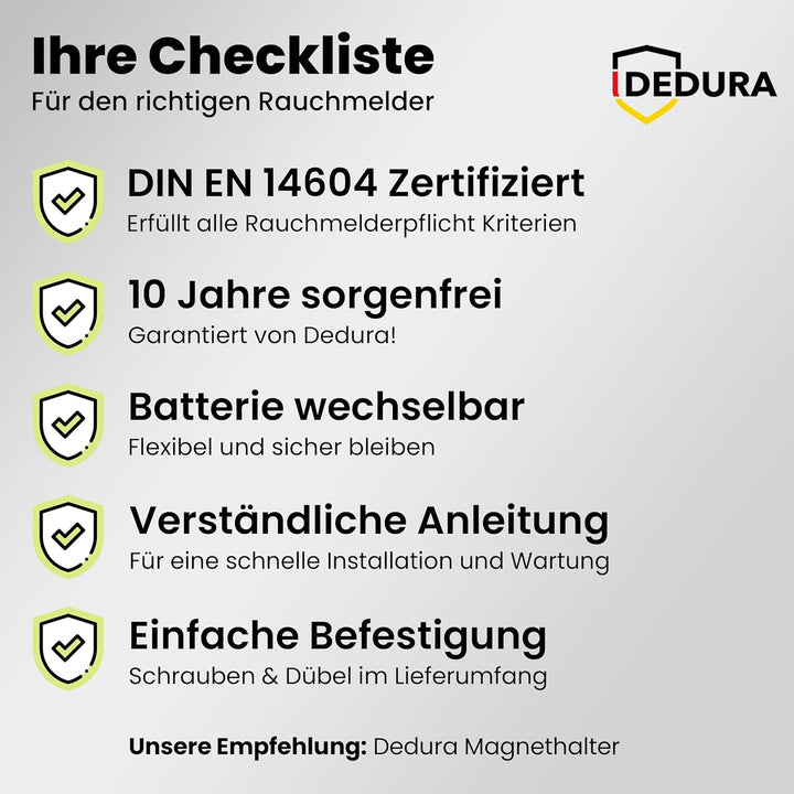 Rauchmelder 10er Set mit 10 Jahre Garantie BSI Zertifiziert nach DIN EN14604 inkl. 9V Batterie Rauch