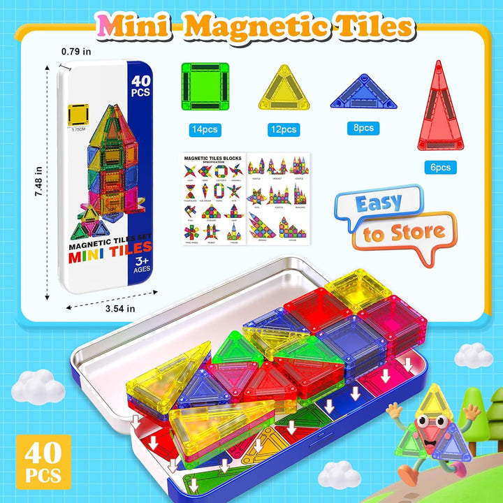 Mini Magnetbausteine 40 Pcs Magnetspielzeug Reisespielzeug in Metallbox – Magnetisches Konstruktions