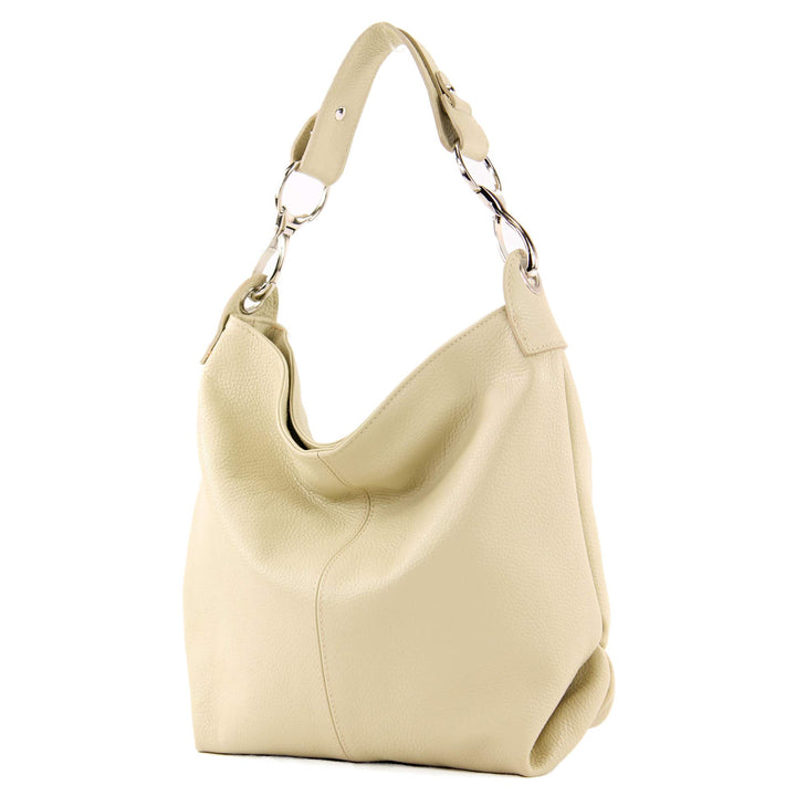 modamoda de T168 Damen Leder Schultertasche, handmade in Italy Cremebeige, Cremebeige